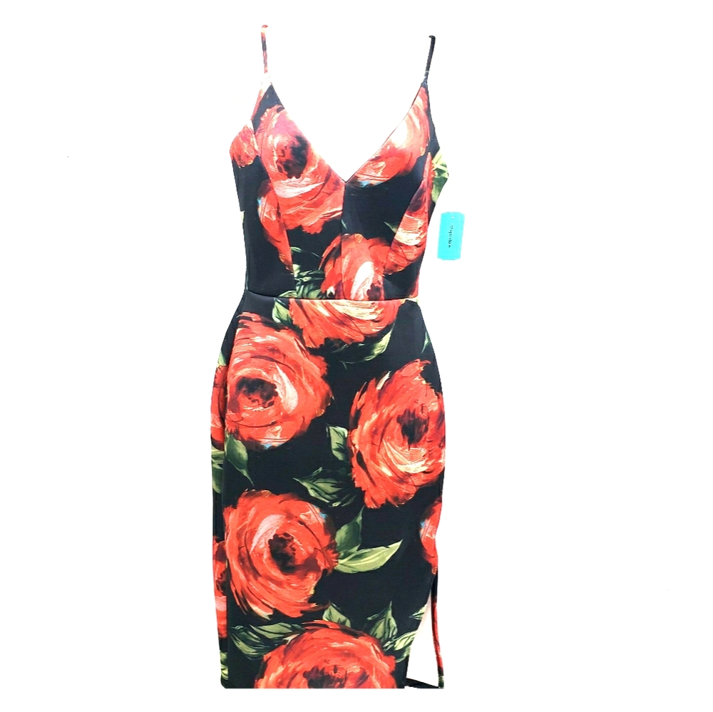 New with tags midi dress low cut with flower detai